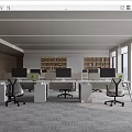 Modern Public Office Space With Work Desks Computers Ergonomic Chairs Bookshelves And Open Layout