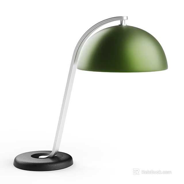 Modern Green Shade Desk Lamp With Silver Arm And Black Base Design 3d model 