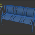 Blue Vintage Bench Furniture Featuring Metal Frame Three Seats And Worn Blue Surface