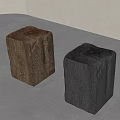 Minimalist Square Wooden Stools With Brown And Dark Gray Wood Grain Texture