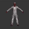Detailed Humanoid Creature In White Jumpsuit Standing With Red Head And Open Arms