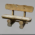 Rustic Natural Wooden Bench With Log Legs Plank Seat And Backrest