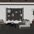 Modern Living Dining Room Interior With Wooden Ceiling Black Linear Lights And White Sofa