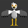 3D Animated Bird Character With White Body Gray Wings And Yellow Feet