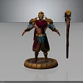 Mythical Character With Golden Armor Red Cape Blue Accents And Red Scepter With Golden Top