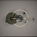 Modern Wall Decor With Circular Metal Frames Radial Wires And Green Spheres