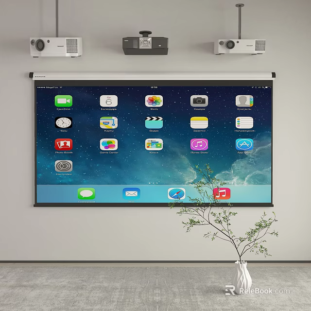 Projection Monitoring System With Smart Interface On Large Projection Screen And App Icons 3d model 