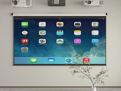 Projection Monitoring System With Smart Interface On Large Projection Screen And App Icons 3d model