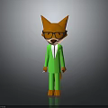 Cartoon Fox Character Wearing Green Suit And Glasses Standing On Gray Background