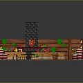Medieval Tavern Interior With Wooden Tables Chairs Red Carpet Barrels And Stone Fireplace