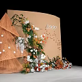Brown Backdrop With LOGO Floral Arrangement And Decorative Tree Like Structure 3d model