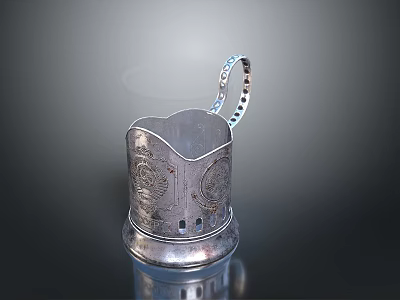 Elegant Silver Household Container With Intricate Carved Patterns And Perforated Decorative Handle 3d model