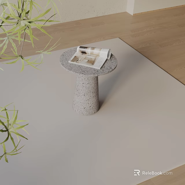 Terrazzo Side Table With Magazine On Top And Green Plants In Living Room 3d model 