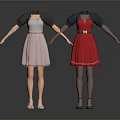 Pink And Red Women's Dresses With Black Sleeves And Belt Design