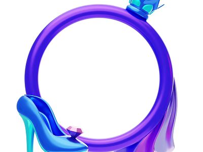 Elegant Decorative Ornament Set With Purple Circular Ring Blue High Heeled Shoe And Blue Gemstone 3d model