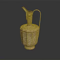 Golden Decorative Household Pitcher Featuring Intricate Carvings Curved Spout and Handle