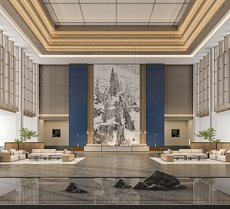 New Chinese Hall Resort Hotel Lobby Reception 3d model