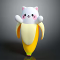 Adorable White Cat Stuffed Character Inside Yellow Banana Peel Design