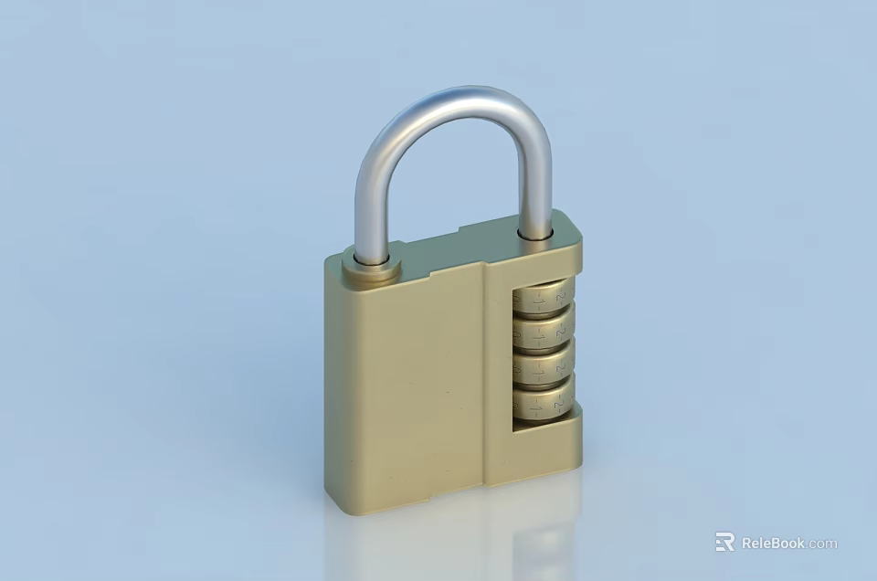 Golden Door Handle With Silver Combination Lock For Home Security And Modern Design 3d model 