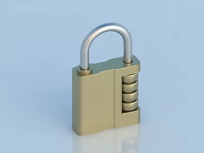 Golden Door Handle With Silver Combination Lock For Home Security And Modern Design 3d model