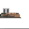 Modern Beige Sectional Sofa With Decorative Pillows And Coffee Table 3d model