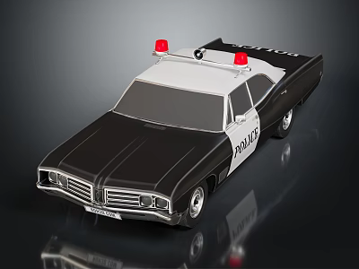 Black and White Police Car With Red Emergency Lights And POLICE Logo 3d model