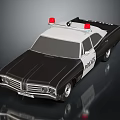 Black and White Police Car With Red Emergency Lights And POLICE Logo