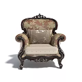 Classic Single Sofa Featuring Carved Wooden Legs Floral Fabric Upholstery And Decorative Pillow