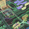 Aerial Urban Planning With Modern Buildings Green Spaces Bridges And Water Features
