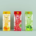 Three Different Flavors 100% Natural Fruit Juice Cartons With Orange Lemon Cherry And Apple