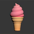 Creamy Pink Swirl Ice Cream in Golden Waffle Cone on Dark Background