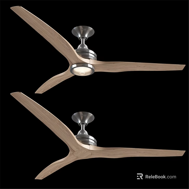 Modern Ceiling Fans With Wooden Blades Metal Base And Built In Light For Home Use 3d model 