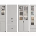 Modern Light Gray Bookcase Collection With Glass Doors And Storage Drawers