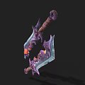 Two Decorative Fantasy Swords With Purple Ornaments Orange Glowing Details And Intricate Hilt Design