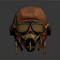 Red Worn Vintage Pilot Helmet With Goggles And Breathing Mask