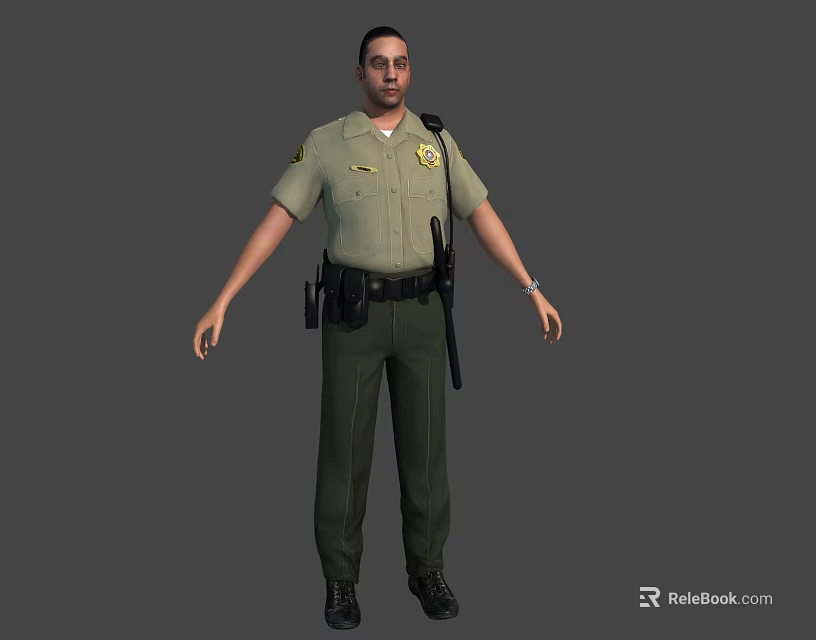Man In Sheriff Uniform With Badge Utility Belt And Holster 3d model 