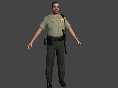 Man In Sheriff Uniform With Badge Utility Belt And Holster 3d model
