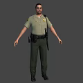 Man In Sheriff Uniform With Badge Utility Belt And Holster