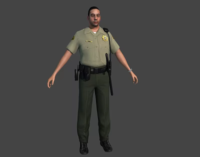 Man In Sheriff Uniform With Badge Utility Belt And Holster 3d model
