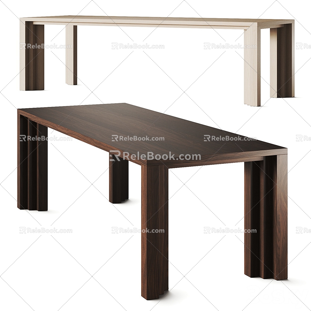 Aad Bos solid wood long dining table 3d model