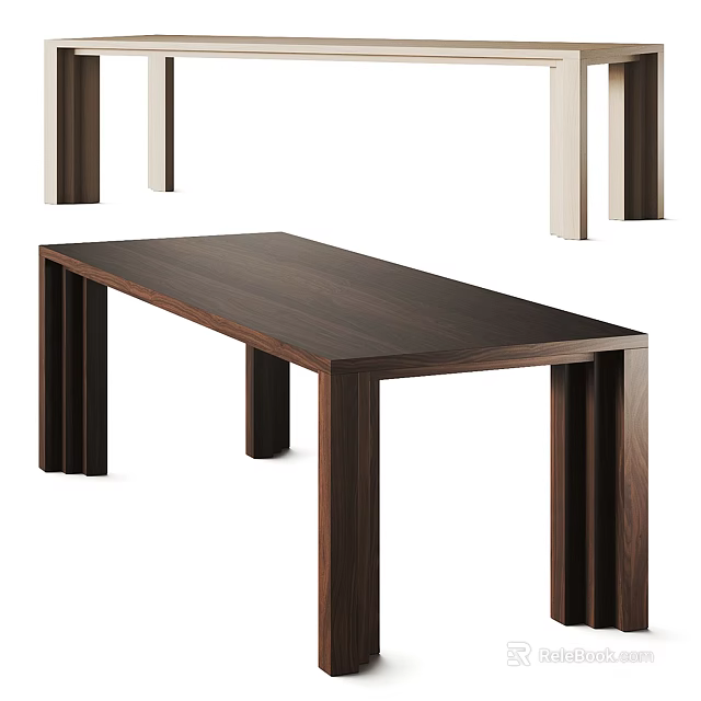 Dark Brown Wooden Dining Table With Sleek Rectangular Top And Sturdy Legs 3d model 