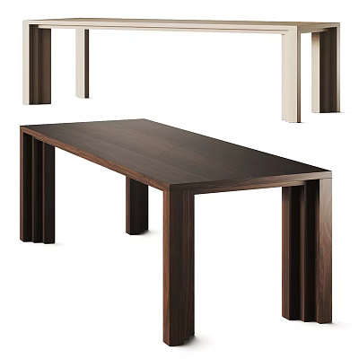 Dark Brown Wooden Dining Table With Sleek Rectangular Top And Sturdy Legs 3d model