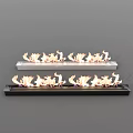 Modern Long Fireplaces Featuring Burning Flames and Black Silver Bases Design 3d model