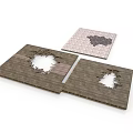 Damaged Wooden Floor Panels With Holes And Decorative Floor Tile Sample