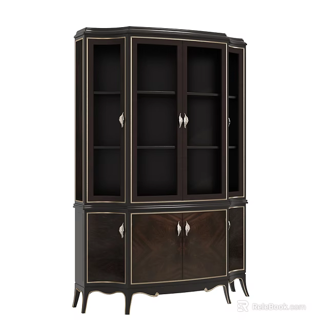 Classic Dark Wood Wine Cabinet With Upper Glass Doors And Lower Wooden Doors 3d model 
