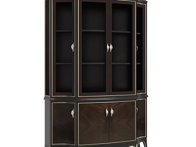 Classic Dark Wood Wine Cabinet With Upper Glass Doors And Lower Wooden Doors 3d model