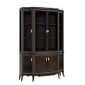 Classic Dark Wood Wine Cabinet With Upper Glass Doors And Lower Wooden Doors