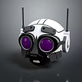 Futuristic Robot Head With White Body Black Details Top Antennas And Large Purple Eyes