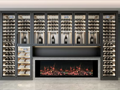 Modern Luxury Wine Cabinet With Glass Doors Wine Bottles And Electric Fireplace 3d model
