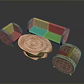 Plant Themed Wooden Furniture Set With Tree Stump Sofa Chair And Table
